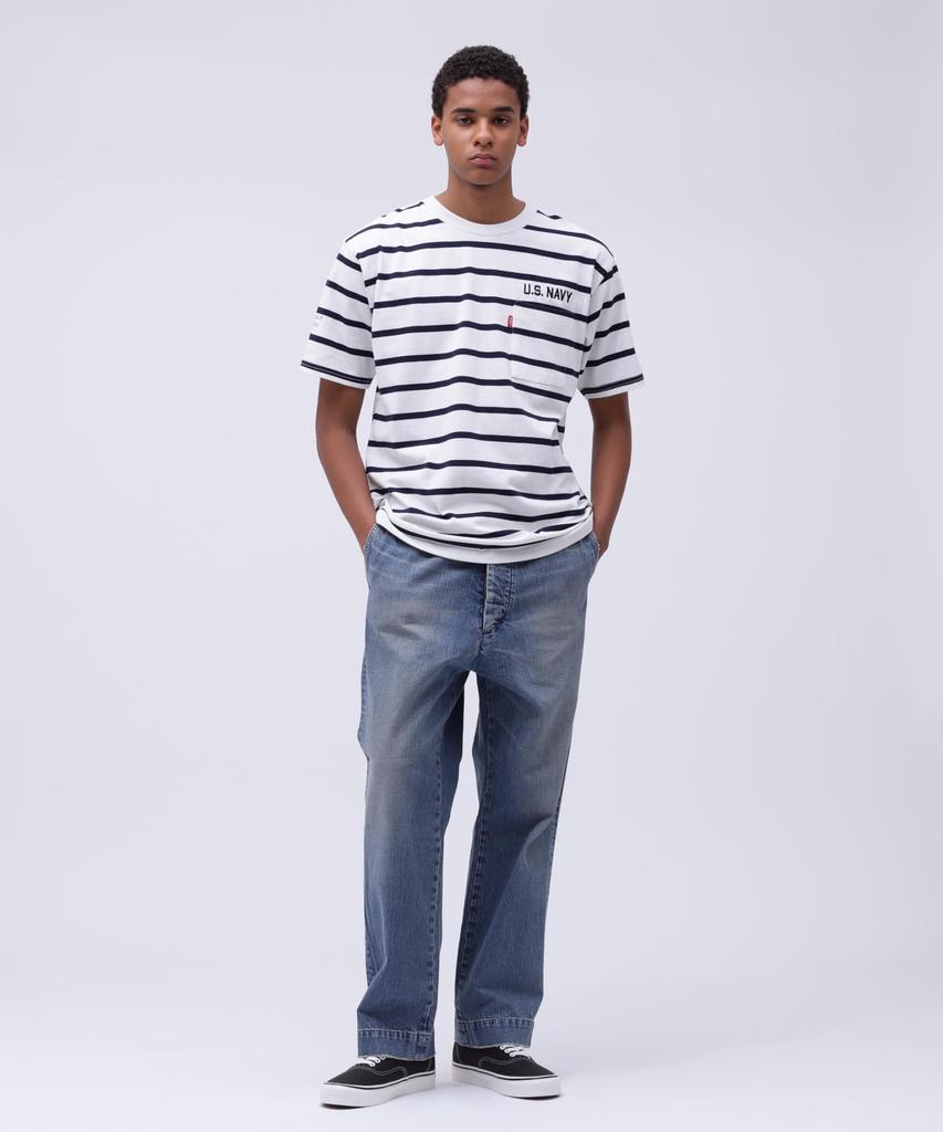AVIREX NAVAL POCKET T-SHIRT navy border L 783-5934011