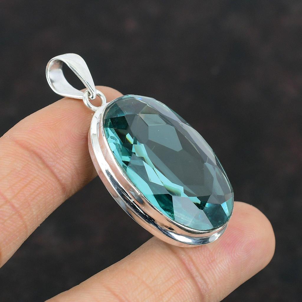 Ограненный кулон с апатитом, подвеска из стерлингового серебра 925 пробы, кулон с драгоценным камнем ручной работы, ювелирные изделия с апатитом, стильный кулон, подарки для жены, кулон для него