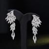 Elegant Full Rhinestones Wing Dangle Drop Pierced Earrings Women Wedding Jewelry