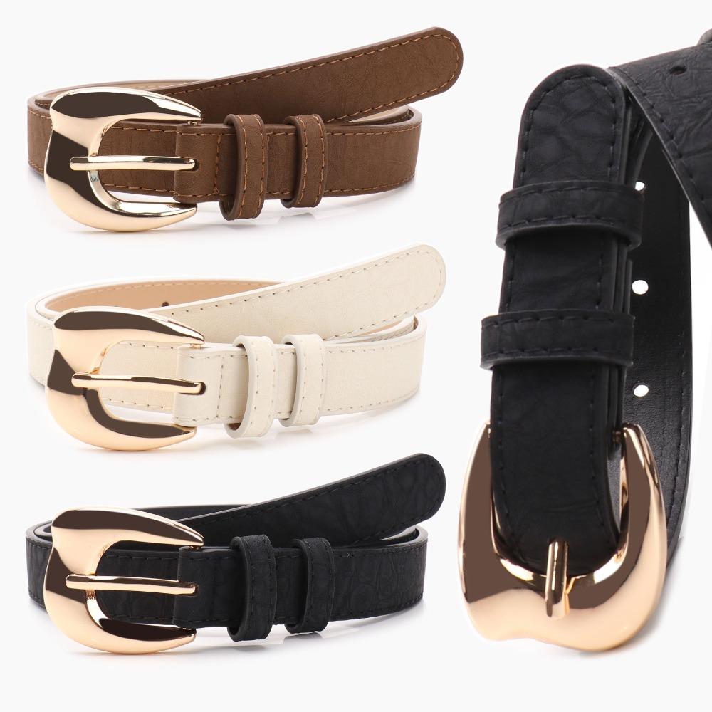 Pin Buckle Closure PU Leather Belt Minimalist Fashion Ladies Belt Slim Waist Strap For Women