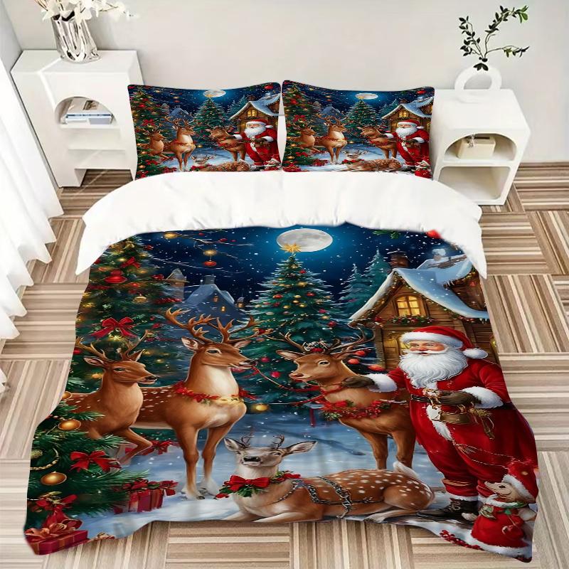 3Pcs Christmas Night Fantasy Bedding Set Quilt Cover Pillowcase Home Christmas Xmas Halloween Gift 1 Duvet Cover 2 Pillowcase S92117