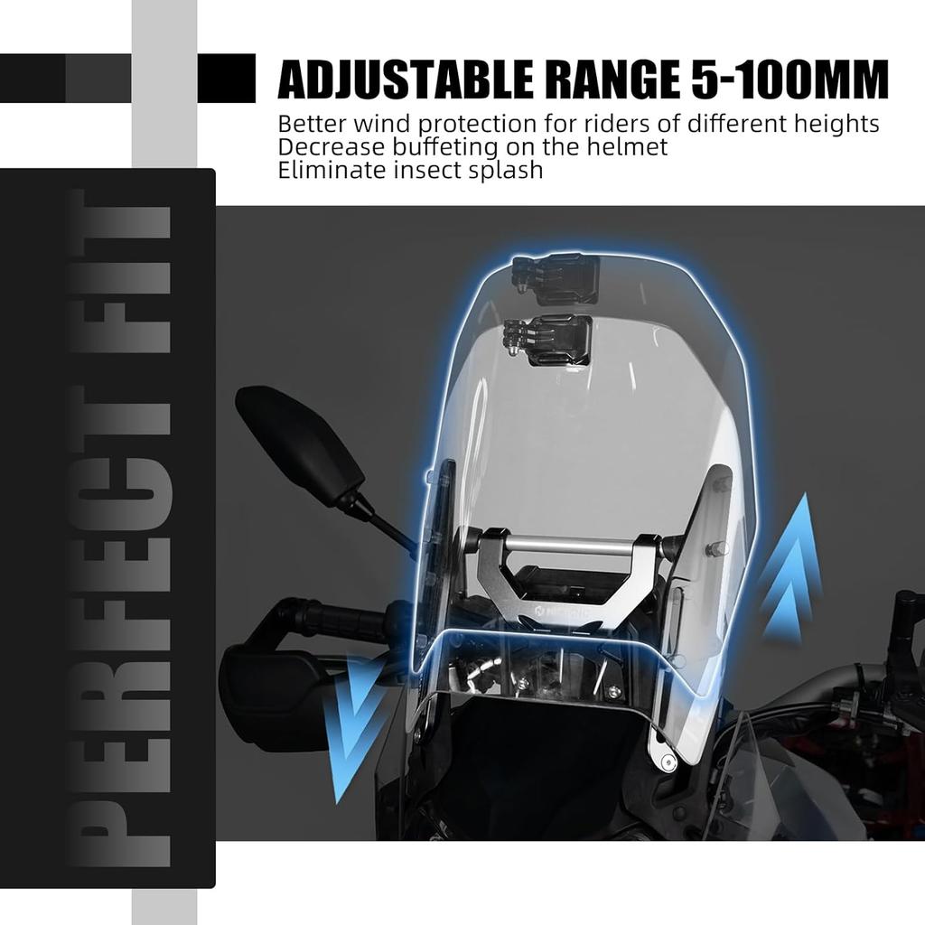 NICECNC Windscreen Adjusters Windshield Bracket Compatible with Yamaha Tenere 700 /XTZ700 2019-2024, Tenere 700 Rally Edition 2020-2024, Tenere 700