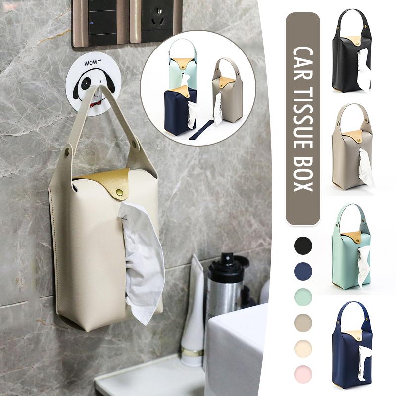 Retro Elegant Leather Tissue Box Hanging Car Tissue Bag Universal Portable Waterproof Home Kitchen Napkin Organizer Nordic