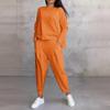 Women's Solid Color Round Neck Long Sleeve Suit,Women's Pocket Pants Long Pants Women's Suit
