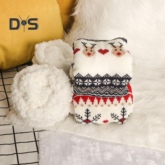 1 Pair Winter Floor Socks Thickened Fuzzy Plush Warmth Retention Christmas Elk Snowflake Print Leg Warmer Silicone Bottom Fall Winter Floor Socks