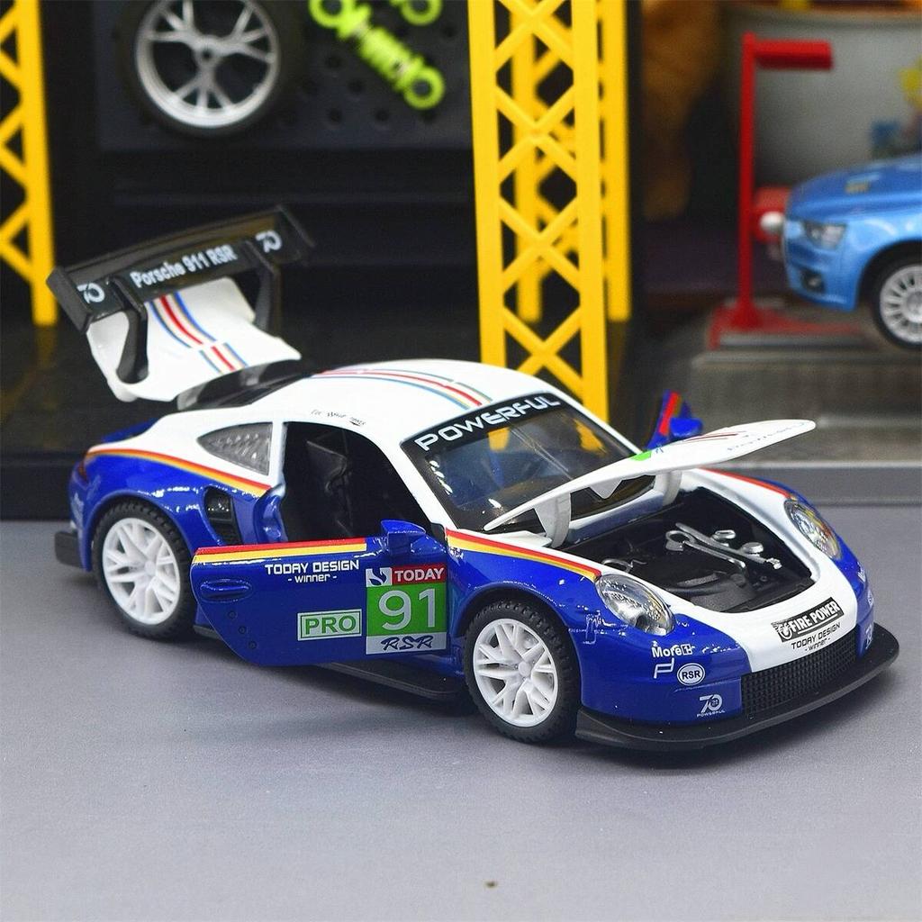 Porsche 911 GT3 RSR Match Version Моделирование Литые игрушечные машинки Звуки и свет Инерционный автомобиль 1:32 Сплавная Модель Суперкара
