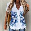 New Fashion Floral Printing Women Blouses Deep V-neck Loose Tops Summer Casual Short Sleeve Vacation Tee Shirts