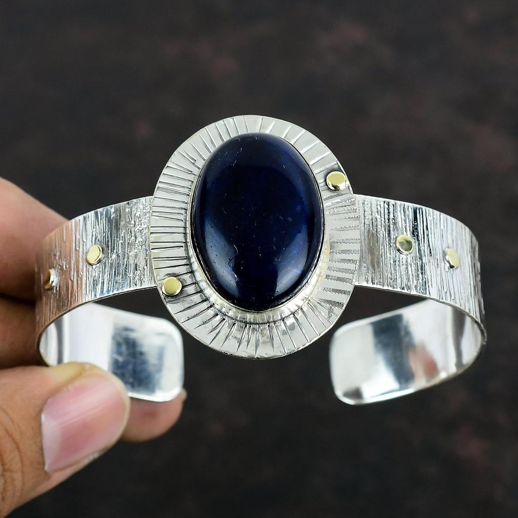 Браслет-манжета из синего огненного лабрадорита, браслет из настоящего драгоценного камня, браслет-манжета из стерлингового серебра 925 пробы, регулируемый браслет, ювелирные изделия ручной работы для подарков