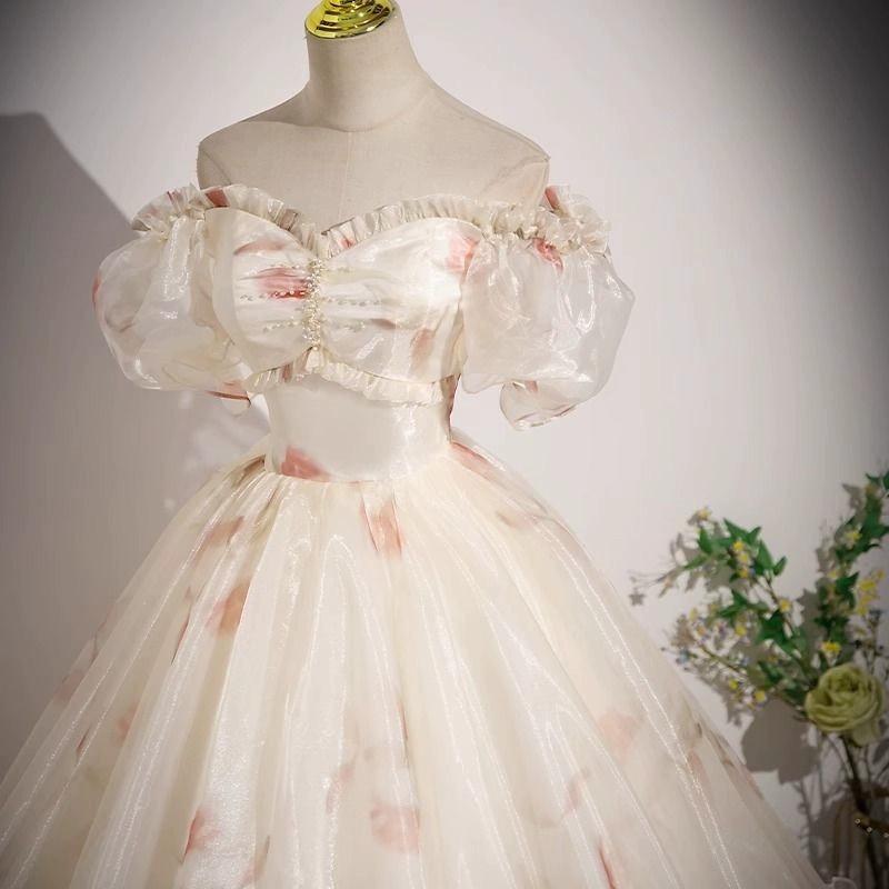 Fairy evening dress 1011 new high-end colored yarn one-word shoulder bar mitzvah birthday banquet temperament host