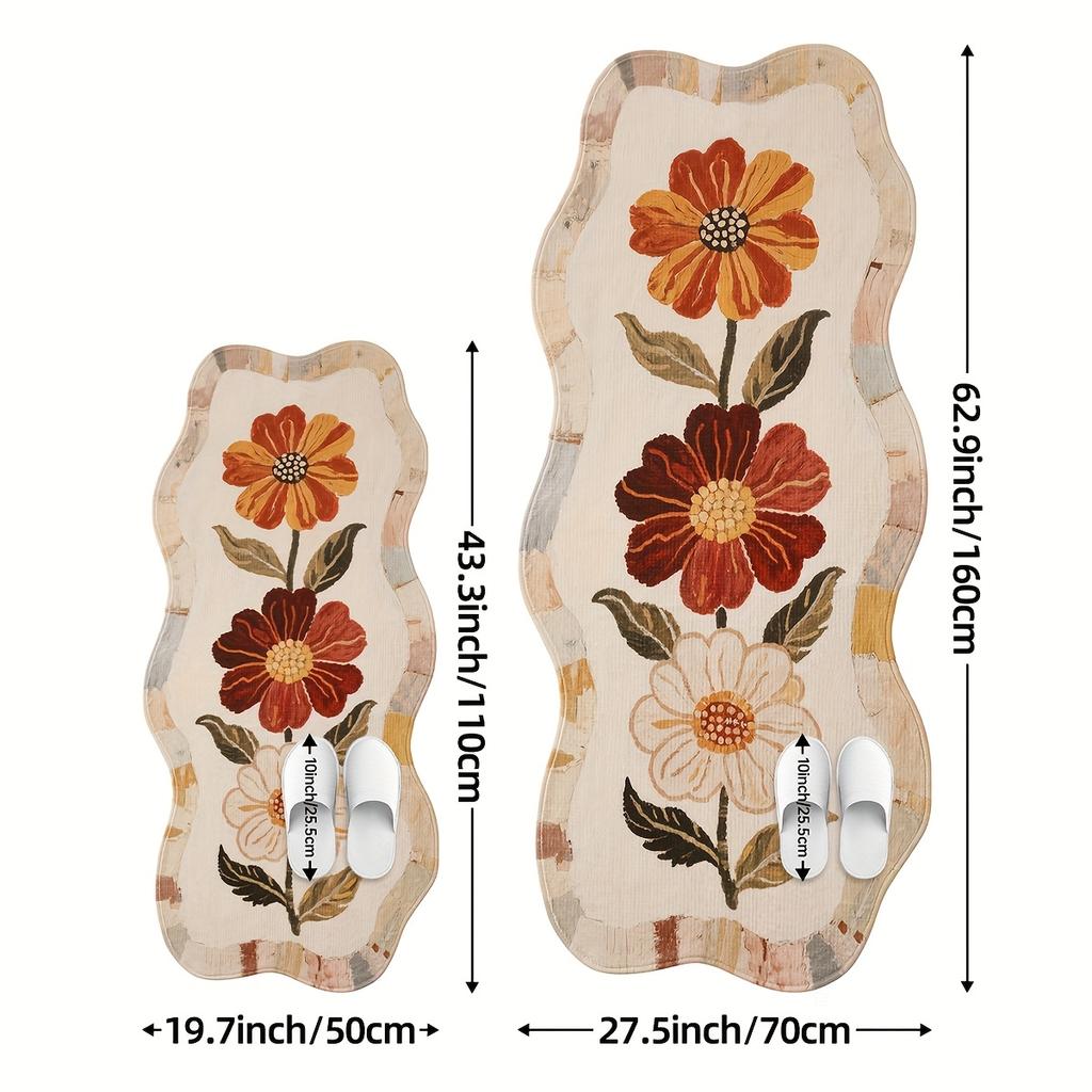 Soft Area Mat - Non-Slip Backing, Machine-Made Floral Bedside Mat for Bedroom, Living Room, Hallway, Laundry - Easy-Clean Home Decor Mat