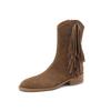 New Autumn Cow Suede Women Boot Winter Short Boots for Women Fashion Tassels Boots Ladies Shoes Chunky Heel Western Cowboy Boots