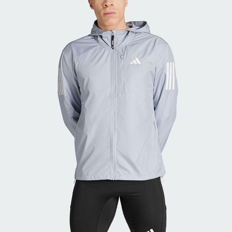 adidas Куртка-ветровка с капюшоном Own The Run с водоотталкивающей отделкой, мужская куртка светло-серебристого цвета IN1484