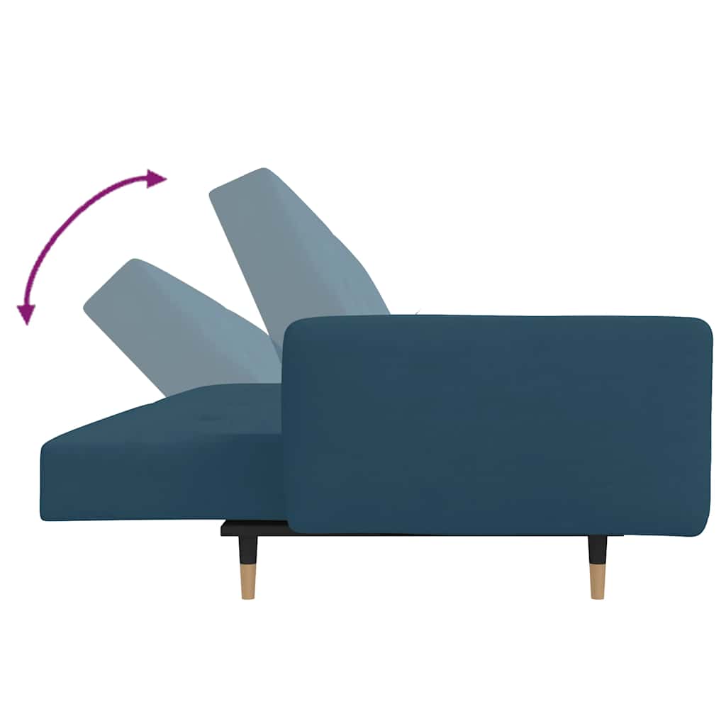 2 Seater Sofa Bed with 2 Pillows Blue Velvet