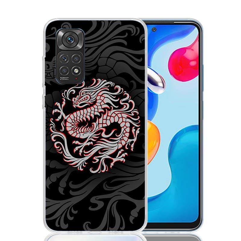 Японский Темный Дракон Татуировка Чехол для Телефона Для Xiaomi Redmi Note 15 14 13 12S 12 Pro Plus 11S 11E 11 11T 10S 10 Арт Мягкий Узор Cov