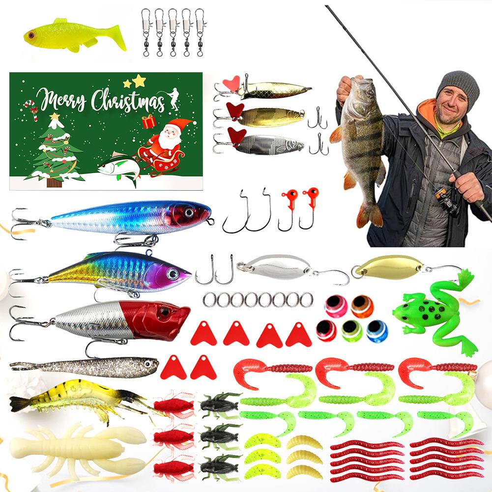 78pcs Fishing Advent Calendar 2025 Soft Lures Spoons Minnow 24 Day Fishing Lure Countdown Calendar Christmas Countdown Calendar