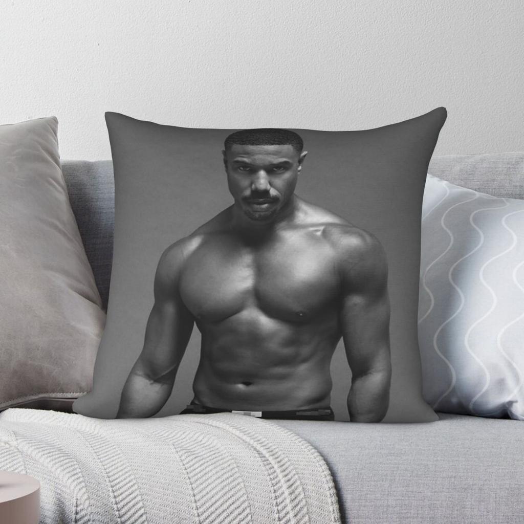 Michael B Jordan Bw Square Pillowcase Polyester Linen Velvet Pattern Zip Decorative Sofa Cushion Cover