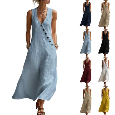 Женское платье средней длины Повседневное Легкое Платья V-образный вырез Отпуск Бохо Пляжное платье
