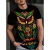 Футболка с принтом 3D-цветной крутой совы для мужчин, забавный рисунок животных, футболки с короткими рукавами, уличные топы, футболки больших размеров с круглым вырезом