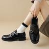 Fashion NEW Spring/Autumn Women Loafers Round Toe Chunky Heel Shoes Shoes for Women Belt Buckle Women Pumps Brogue Shoes Genuine Leather