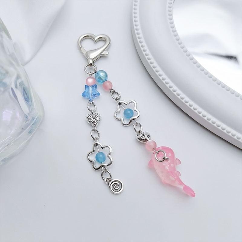 Sweet Cool Keychain Backpack Pendant for Women Star Whale Crystal Beaded Keyring Valentines Day Gift Bag Car Ornament
