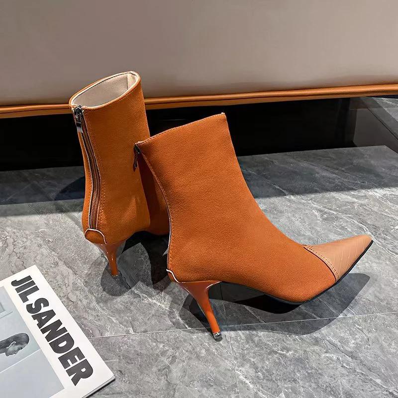 Сексуальные зимние ботильоны на высоком каблуке, женские замшевые элегантные туфли с острым носком, женские зимние готические мотоциклетные ботинки 2024 года