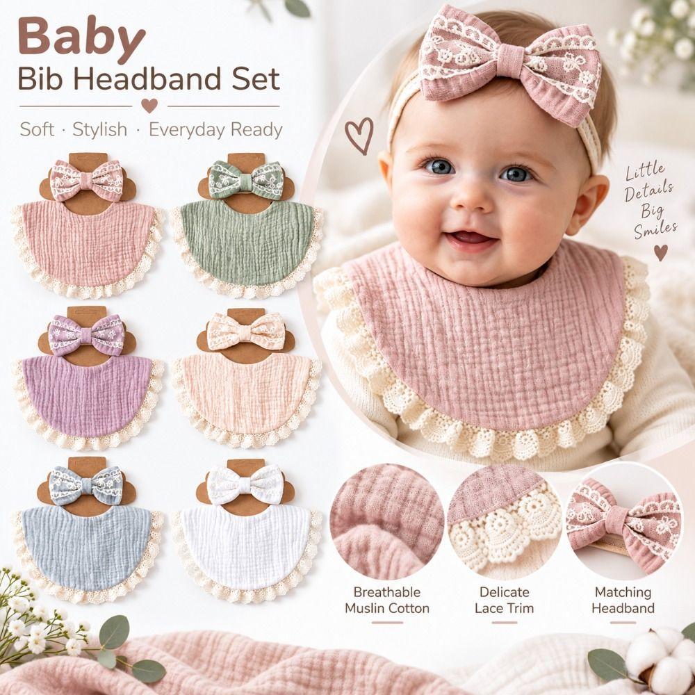 Cotton Gauze Bib Headband Set Absorbent Burp Cloths New Saliva Towel Boys Girls
