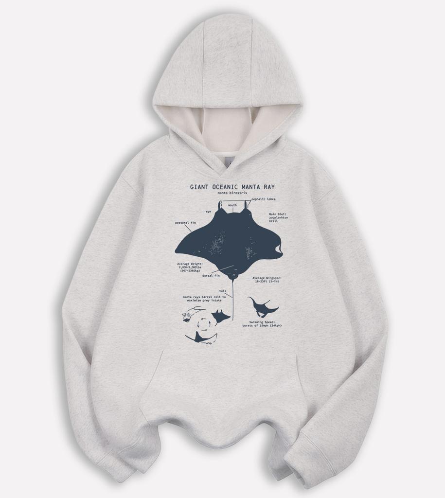Giant Oceanic Manta Ray Print Hoodiy Men Loose Retro Pocket Hoodies Casual All-Match Clothes Fleece Unisex Fashion Long Sleeve