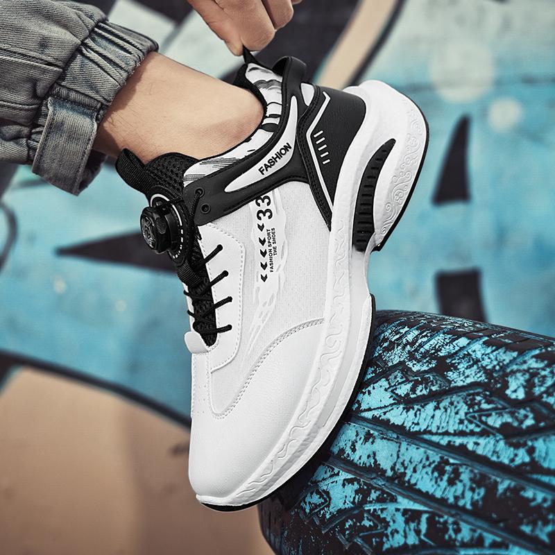 Мужская дышащая повседневная спортивная обувь на четыре сезона, новая, с вращающимися шнурками, для улицы, для бега, студенческие кроссовки, молодежная, трендовая