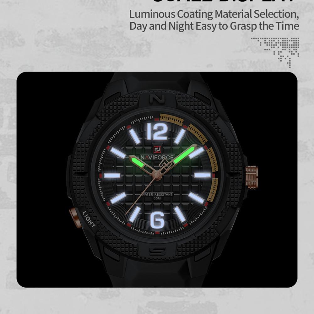 Naviforce Оригинальные легкие кварцевые часы для мужчин, светящиеся стрелки, водонепроницаемость 50 м, силиконовый ремешок, уличные модные мужские часы NF7126