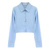 Korean White Cropped Slimming Long Sleeve Shirt for Women