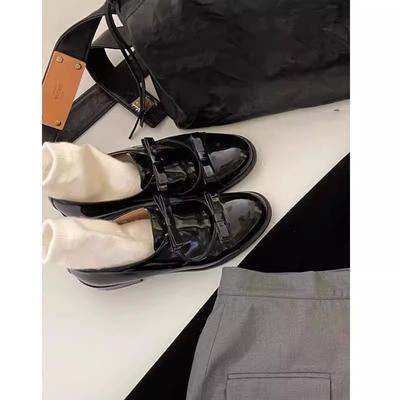 Натуральная кожа корейская версия нишевый дизайн двойной бант лоферы женские маленькие кожаные туфли весна и осень новые на низком каблуке универсальные одинарные туфли