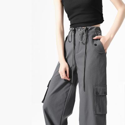 Быстросохнущие рабочие брюки для женщин на весну и лето, новые маленькие брюки с завязками, с высокой талией, широкими штанинами, в американском кэжуал стиле, спортивные брюки