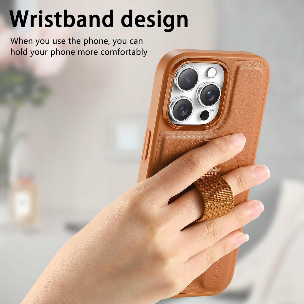 CASENEO For iPhone 16 Pro Max Magnetic Case Hand Strap Design PU Leather+PC Phone Cover