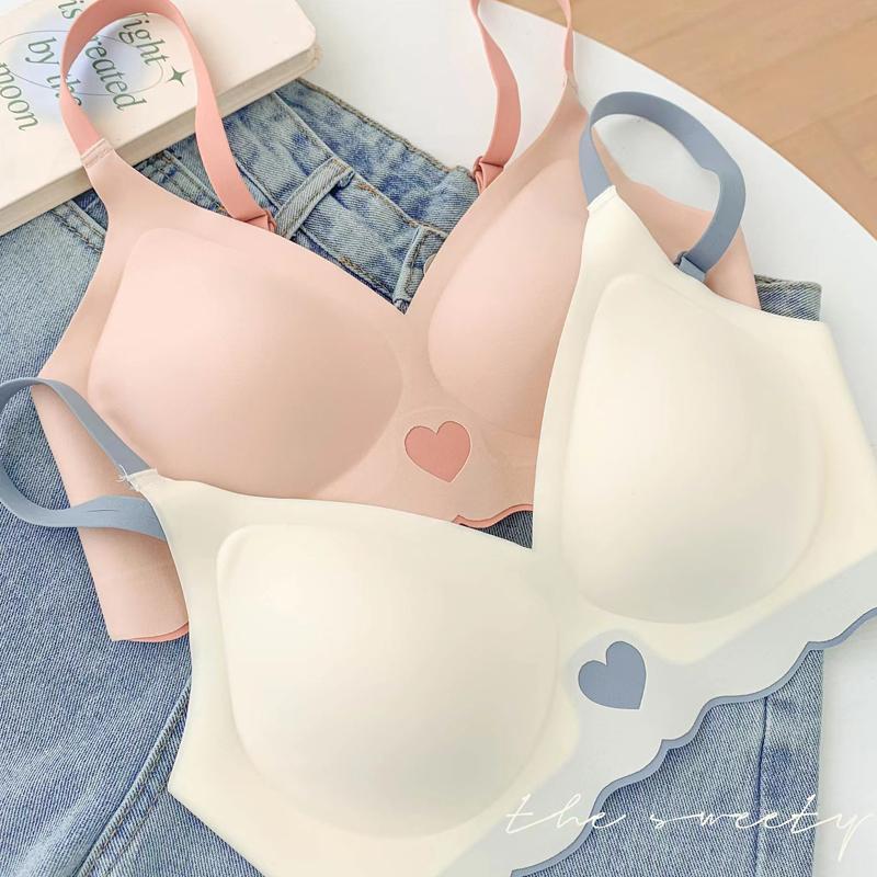 Сексуальные бюстгальтеры Push Up для женщин с узором Love Heart, бюстгальтер с глубоким V-образным вырезом, милое нижнее белье для женщин, бесшовное беспроводное мягкое нижнее белье