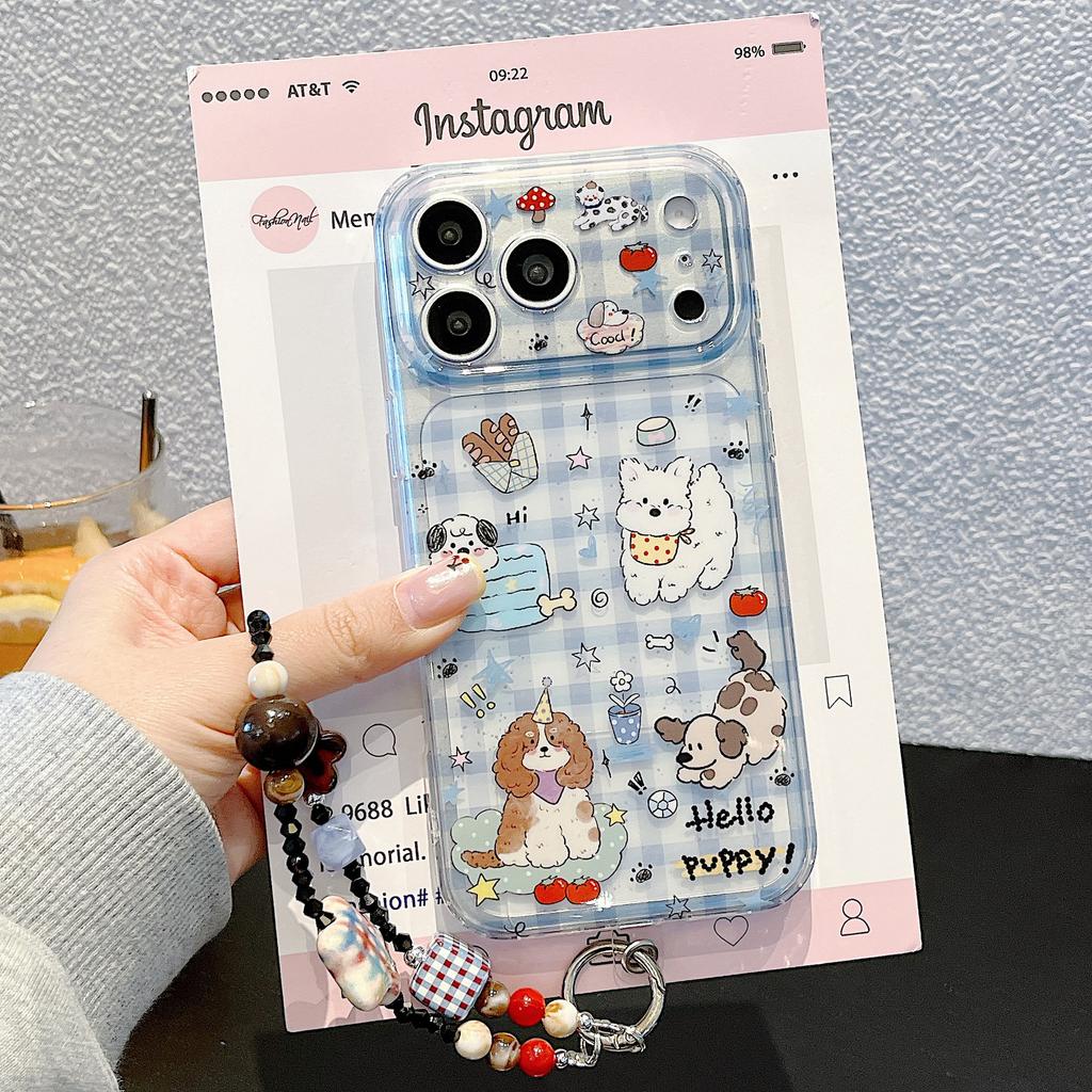 Double-sided imd cute plaid dog suitable for iPhone17promax mobile phone case Apple 16 protective case anti-drop