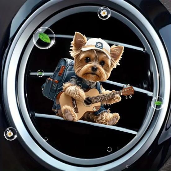 Yorkie Car Vent Clip Cute Dog Air Freshener Automobile Pendant with Fragrance Pad Gift for Dog Lovers Guitar Enthusiasts
