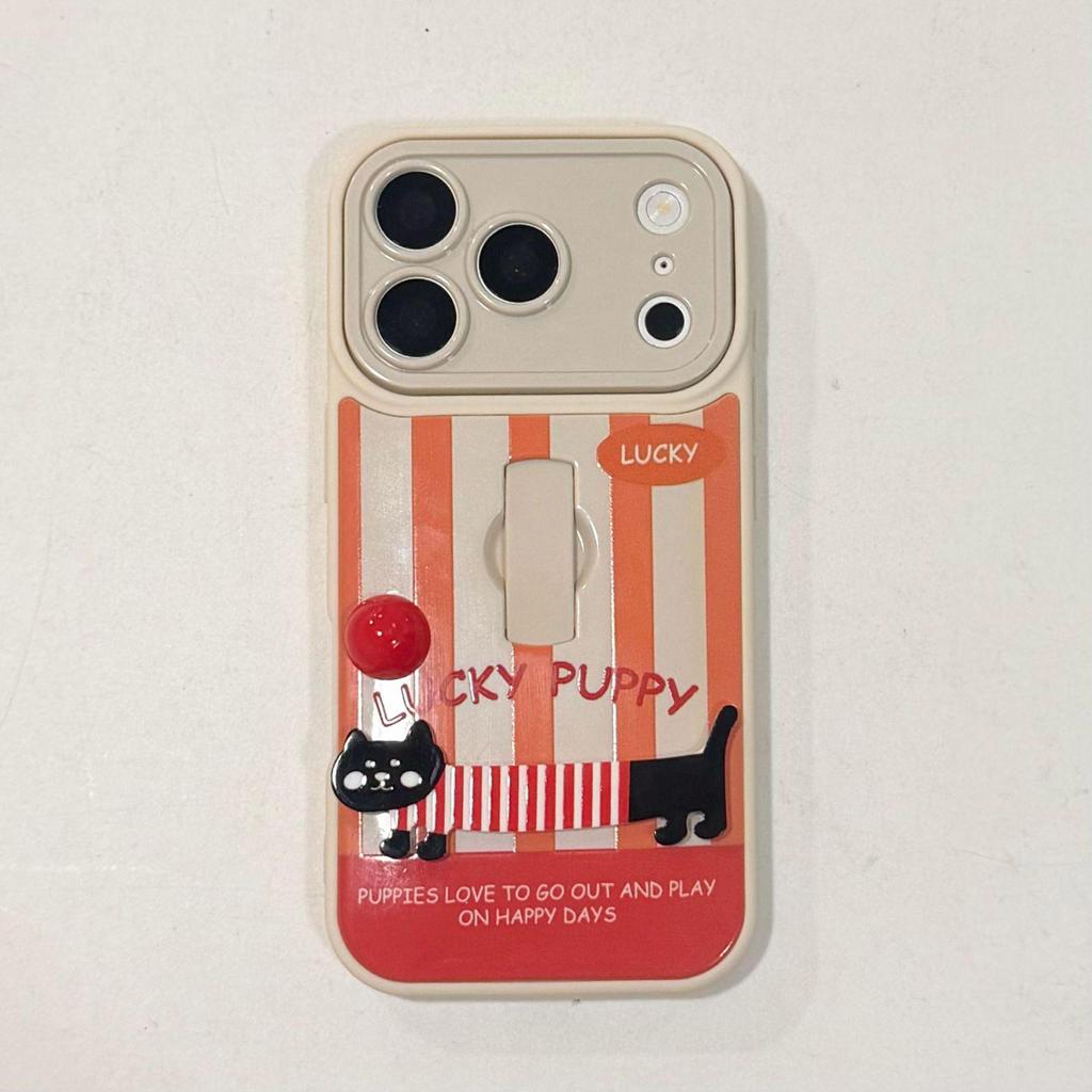 Чехол с рисунком полосатого кота для iPhone 15/16, противоударный, с невидимым держателем-кольцом