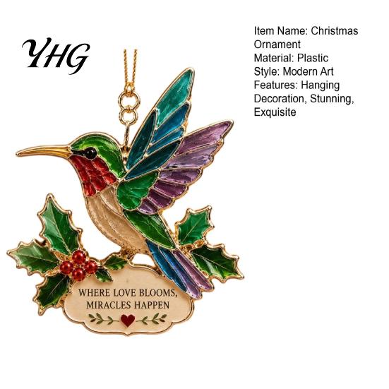 Indoor Outdoor Festive Party Supplies Faux Stained Glass Christmas Ornaments, 2D Hummingbird Dachshund Highland Cow Window Hanging Ornaments