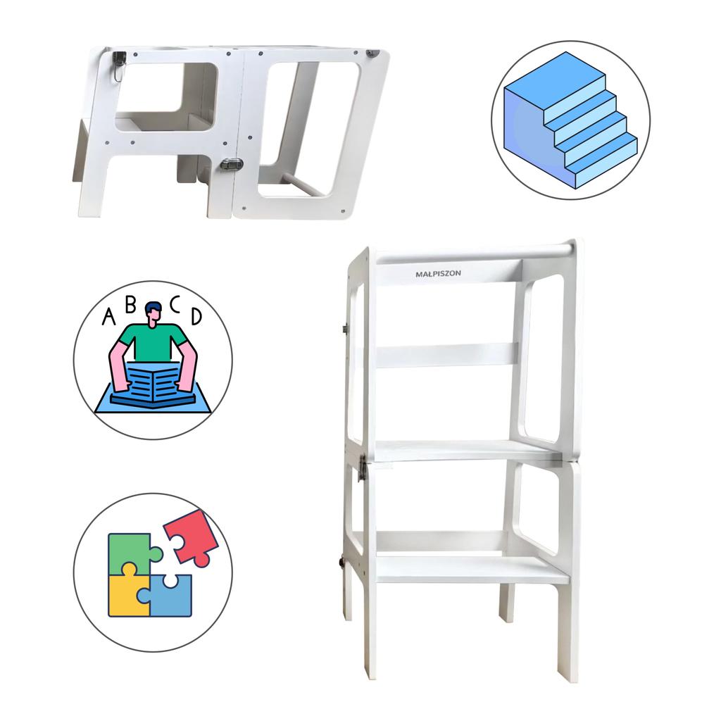 Складной кухонный табурет для малышей, детский табурет-подставка с защитным порученем, детский табурет для обучения стоя, 2 в 1, цвет лама серый