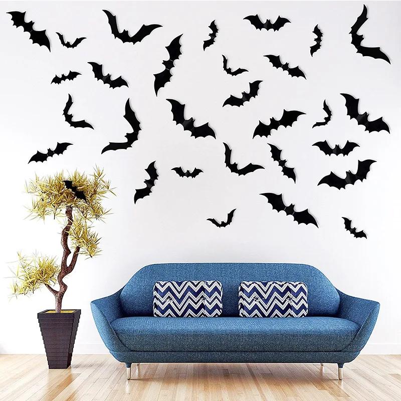 Kids Room Wall Sticker Halloween Atmosphere Decoration 3D Black PVC Bat DIY Bat Wall Sticker Home Wallpaper Home Festival Decor