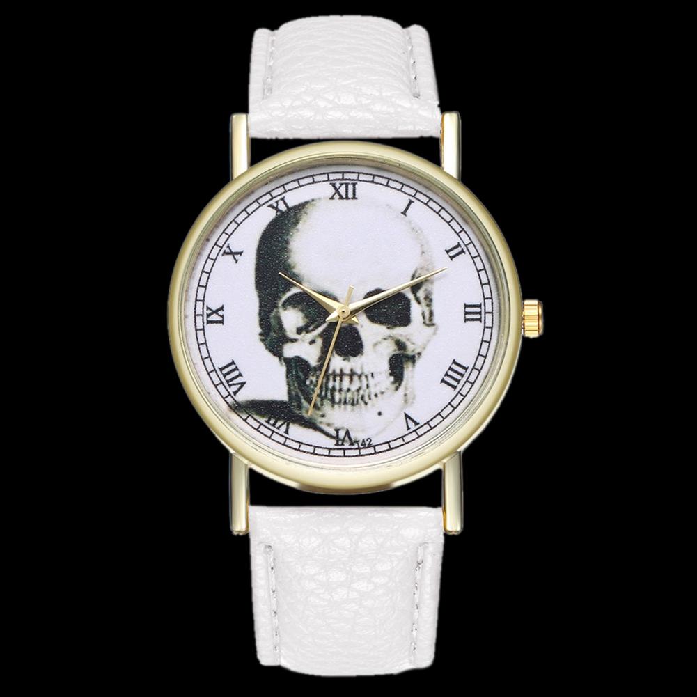 Модные женские мужские часы с черепом и цифрами, ремешок из искусственной кожи, повседневные кварцевые часы