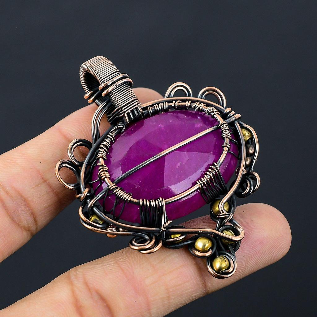 Ювелирные изделия ручной работы с подвеской из чистой медной проволоки «Древо жизни», созданный в лаборатории рубиновый драгоценный камень