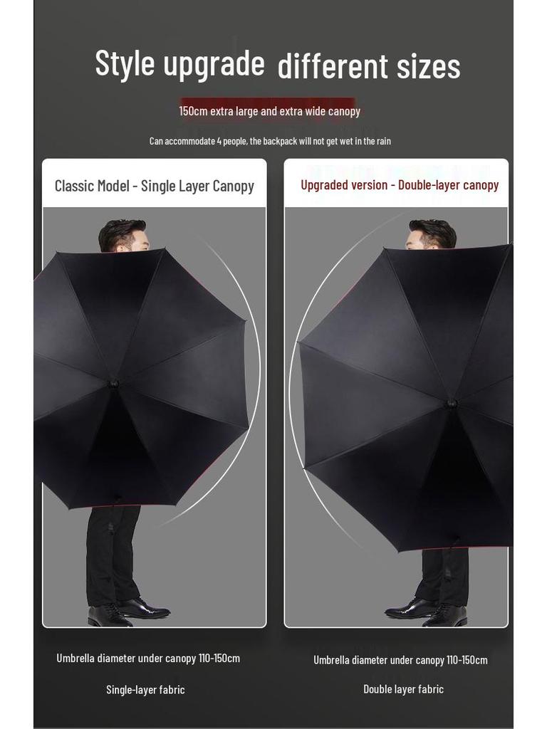 Мужской очень большой двухслойный зонт с длинной усиленной ручкой для двух или трех человек, штормоустойчивый и прочный.
