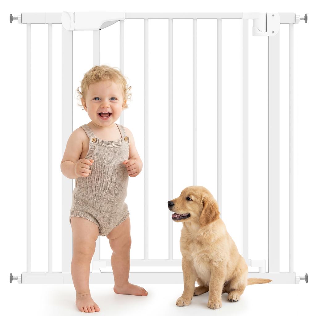 Stair Safety Gate Barrier Gate without Drilling with Automatic Closing for Children Kitchen Stairs 76-88 x 76 cm White