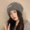 Шапка с большой головой, свободная теплая шерстяная вязаная шерстяная шапка, открывающая лицо, защита маленьких ушей, большая кромка, холодная шапка, начес