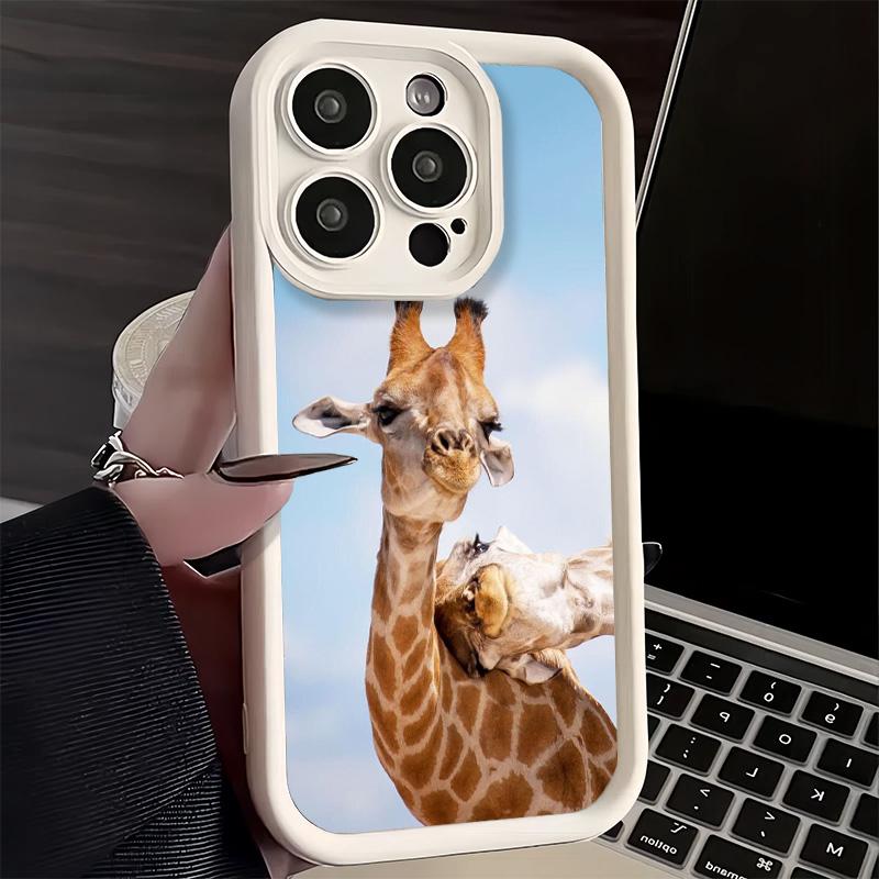 Чехол для телефона iPhone 17 Air 16E 15 16 Pro Max с рисунком Жирафа Животный Узор Cover 14 Plus 13 12 Mini Мягкий Силиконовый Fundas