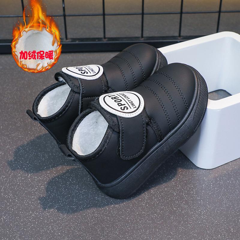 Мода 2024 Зимние Теплые Снежные Ботинки Детские Кожаные Плюшевые Ботильоны Мальчики Девочки Мягкая Подошва Хлопковая Обувь Детская Мода Обувь для Малышей