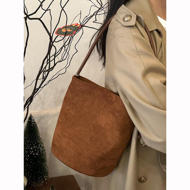 Сумка-ведро из замши Maillard, осенне-зимняя, новая, нишевая, ретро, матовая, сумка через плечо под мышкой, сумка-тоут для поездок на работу