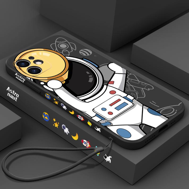 Для iPhone 16 Pro 15 14 Pro Max 13 12 Pro Max 12 11 XR XS 8 7 Astronaut Lanyard силиконовый мягкий чехол