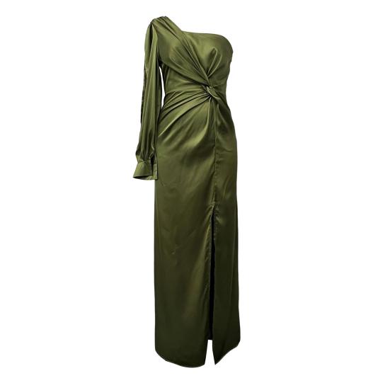 Женское вечернее платье на одно плечо без рукавов с разрезом по низу, однотонное, тонкая талия